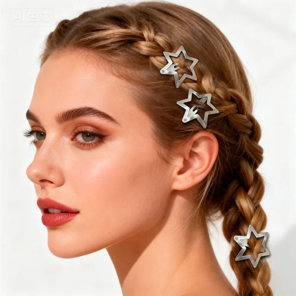 10 pc Silver Star-Shaped Snap Hair Clips BNIB